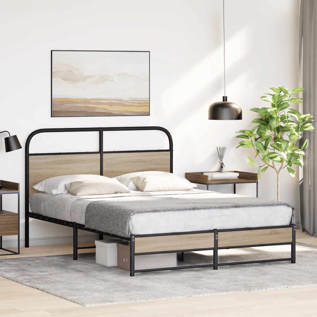 Bedframe zonder matras bewerkt hout gerookt eiken 150x200 cm is nu te koop bij PeponiXL, paradijselijk wonen!