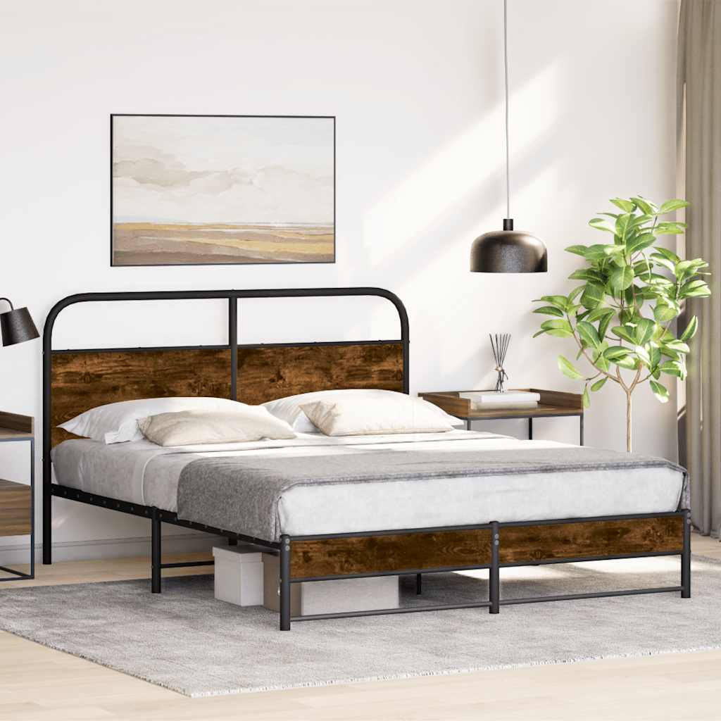 Bedframe zonder matras bewerkt hout gerookt eiken 150x200 cm is nu te koop bij PeponiXL, paradijselijk wonen!