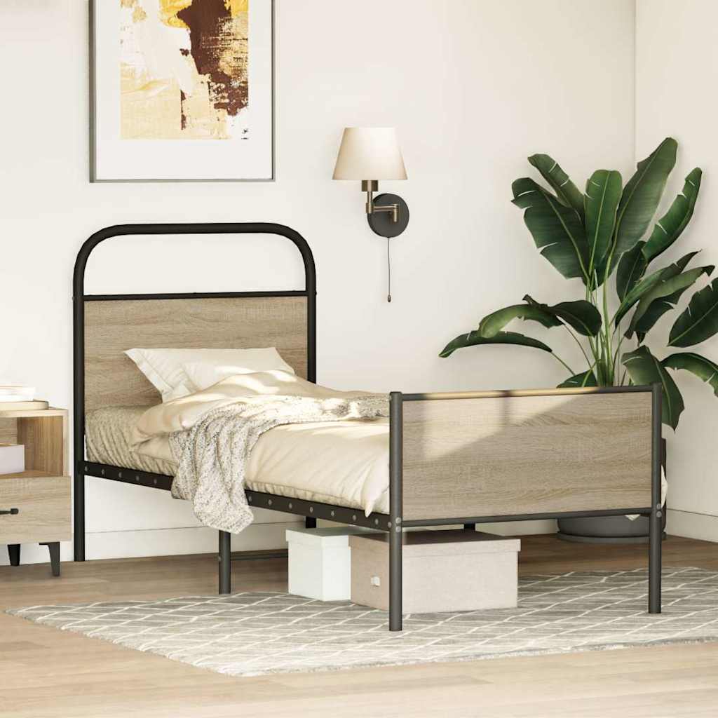 Bedframe zonder matras bewerkt hout sonoma eikenkleur 75x190 cm is nu te koop bij PeponiXL, paradijselijk wonen!