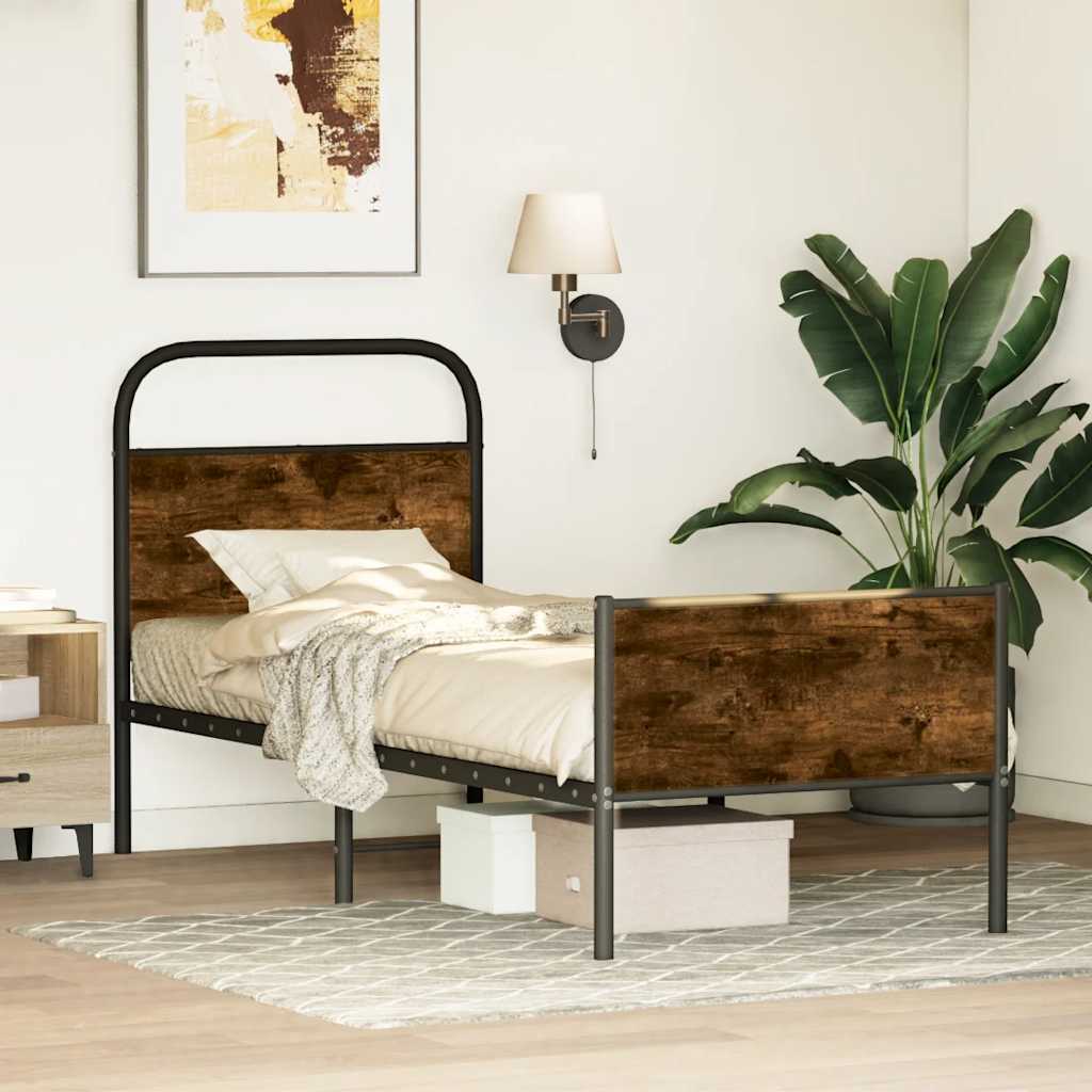 Bedframe zonder matras bewerkt hout sonoma eikenkleur 75x190 cm is nu te koop bij PeponiXL, paradijselijk wonen!