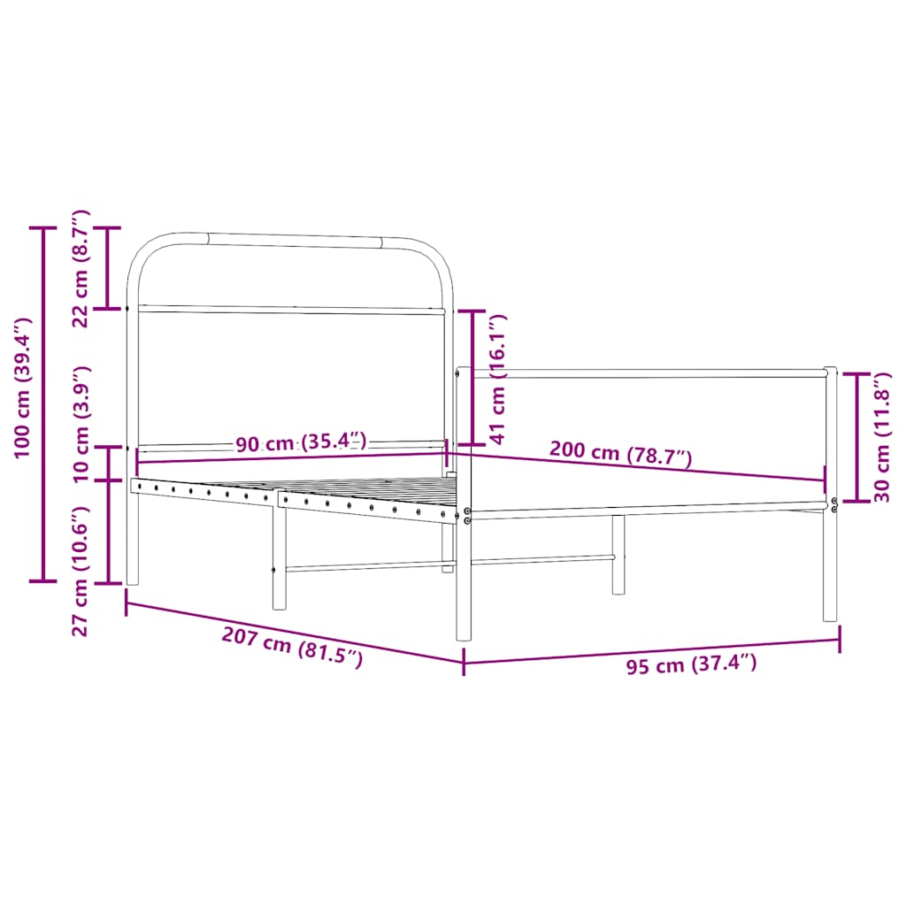 Bedframe zonder matras bewerkt hout sonoma eikenkleur 90x200 cm is nu te koop bij PeponiXL, paradijselijk wonen!