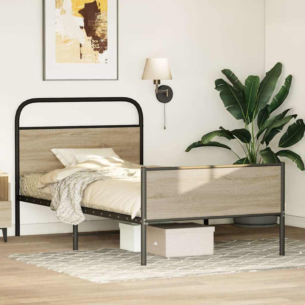 Bedframe zonder matras bewerkt hout sonoma eikenkleur 100x200cm is nu te koop bij PeponiXL, paradijselijk wonen!