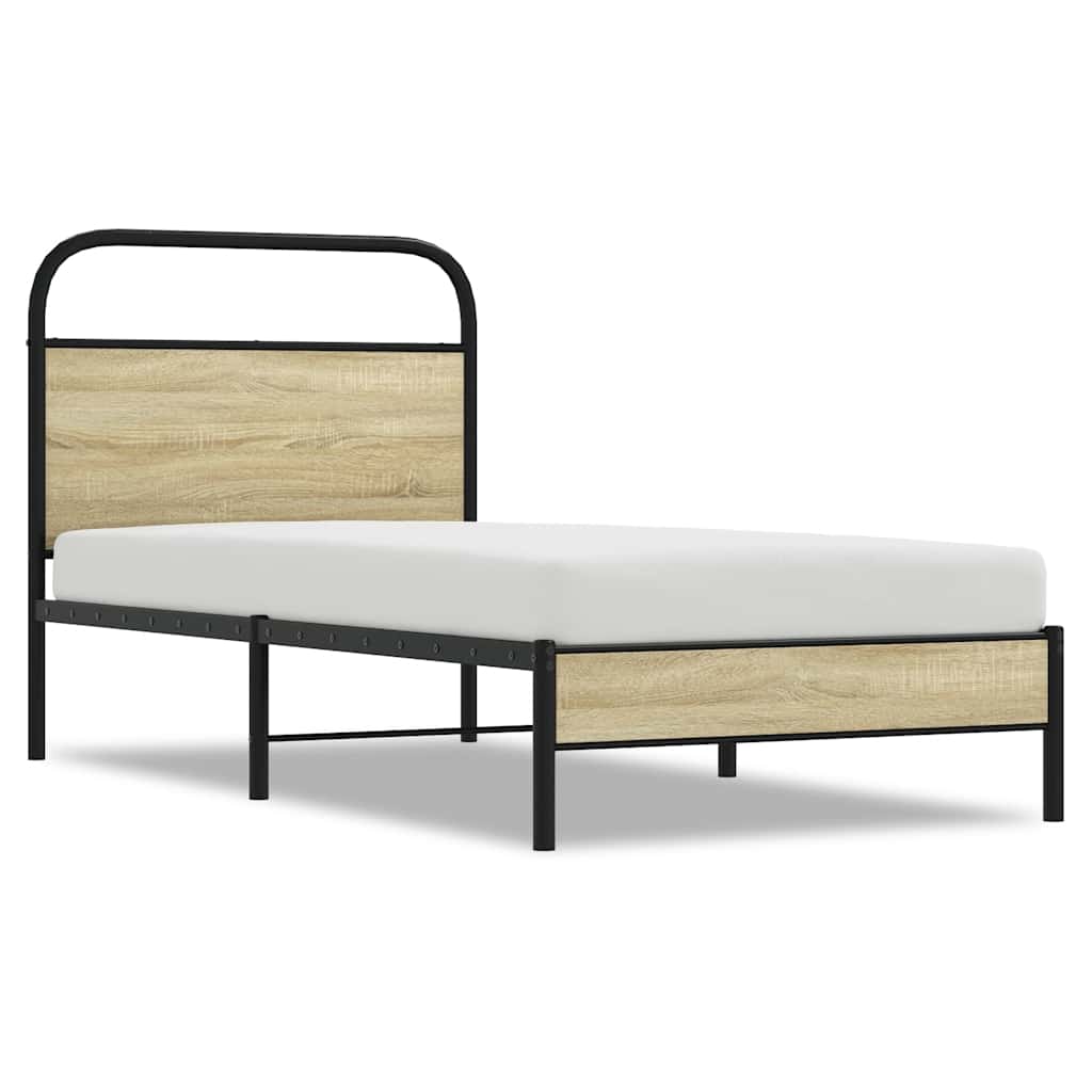 Bedframe zonder matras bewerkt hout sonoma eikenkleur 75x190 cm is nu te koop bij PeponiXL, paradijselijk wonen!