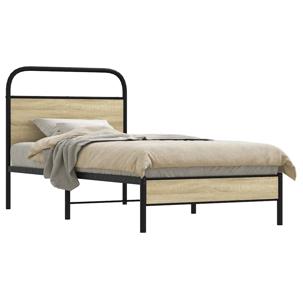 Bedframe zonder matras bewerkt hout sonoma eikenkleur 75x190 cm is nu te koop bij PeponiXL, paradijselijk wonen!