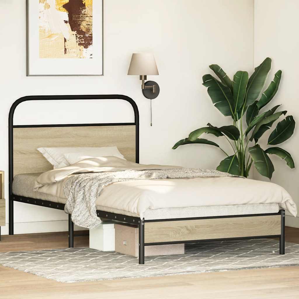 Bedframe zonder matras bewerkt hout sonoma eikenkleur 90x190 cm is nu te koop bij PeponiXL, paradijselijk wonen!