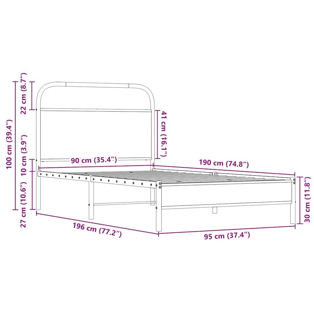 Bedframe zonder matras bewerkt hout sonoma eikenkleur 90x190 cm is nu te koop bij PeponiXL, paradijselijk wonen!