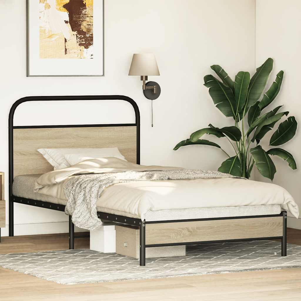 Bedframe zonder matras bewerkt hout sonoma eikenkleur 100x190cm is nu te koop bij PeponiXL, paradijselijk wonen!