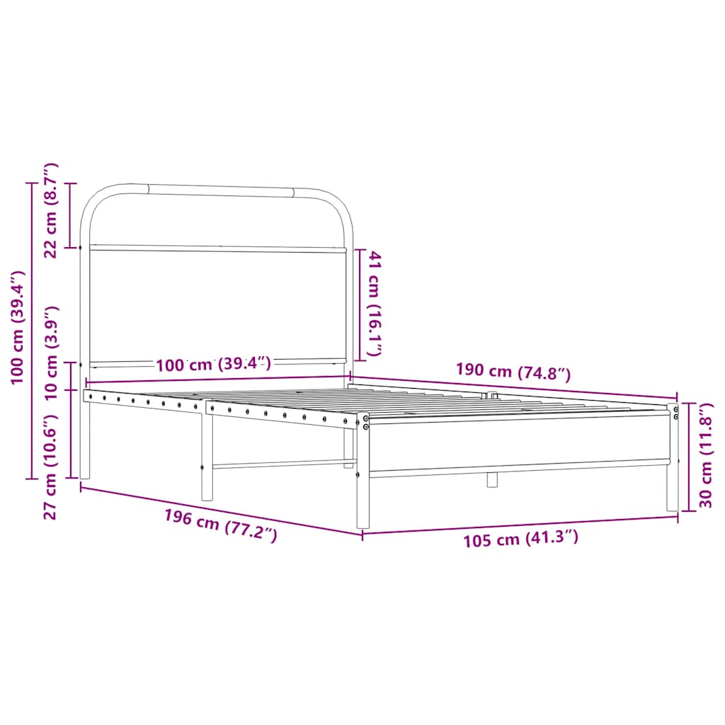 Bedframe zonder matras bewerkt hout sonoma eikenkleur 100x190cm is nu te koop bij PeponiXL, paradijselijk wonen!