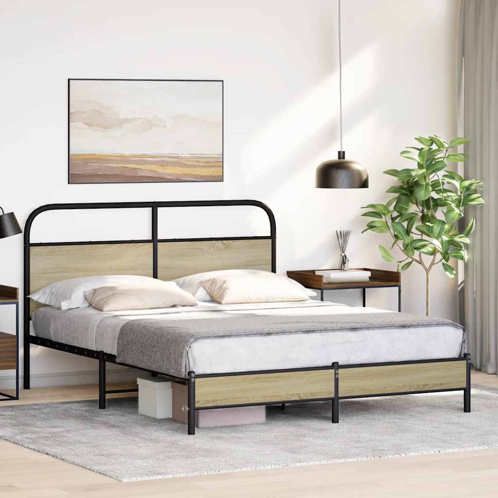 Bedframe zonder matras bewerkt hout sonoma eikenkleur 160x200cm is nu te koop bij PeponiXL, paradijselijk wonen!