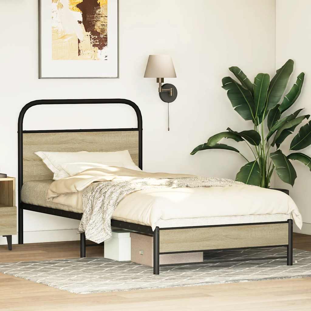 Bedframe zonder matras bewerkt hout sonoma eikenkleur 75x190 cm is nu te koop bij PeponiXL, paradijselijk wonen!