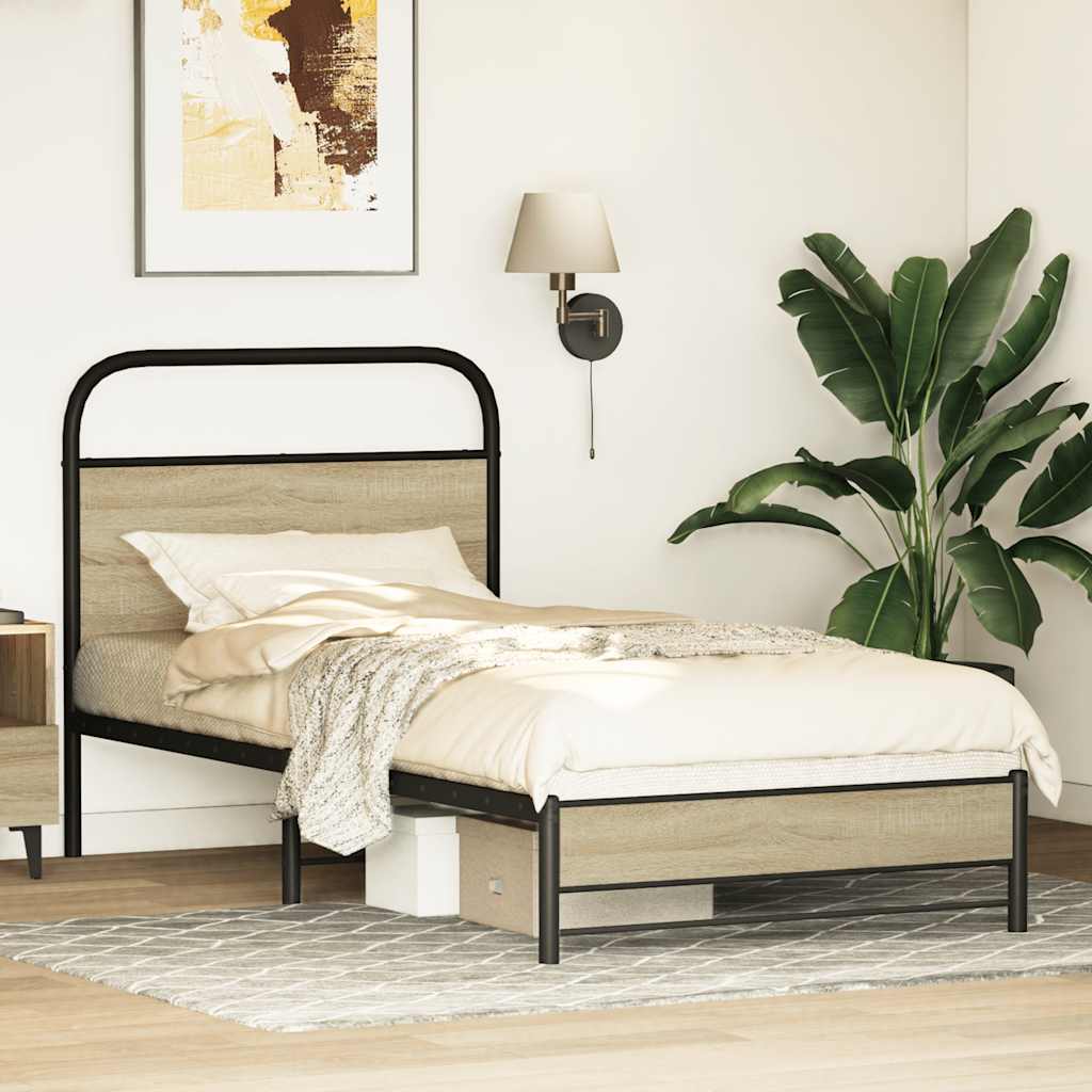 Bedframe zonder matras bewerkt hout sonoma eikenkleur 80x200 cm is nu te koop bij PeponiXL, paradijselijk wonen!