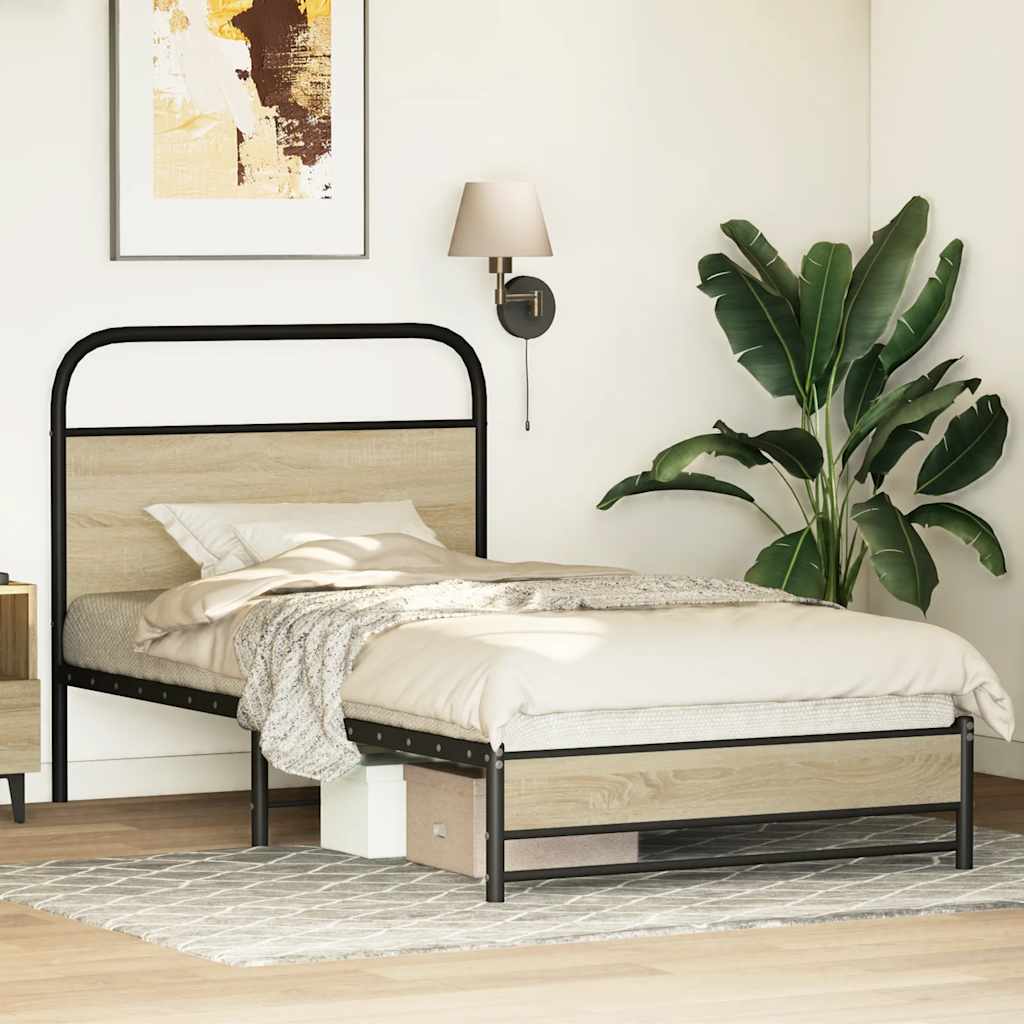 Bedframe zonder matras bewerkt hout sonoma eikenkleur 90x200 cm is nu te koop bij PeponiXL, paradijselijk wonen!