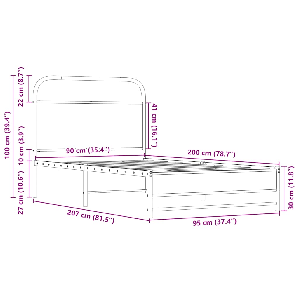Bedframe zonder matras bewerkt hout sonoma eikenkleur 90x200 cm is nu te koop bij PeponiXL, paradijselijk wonen!