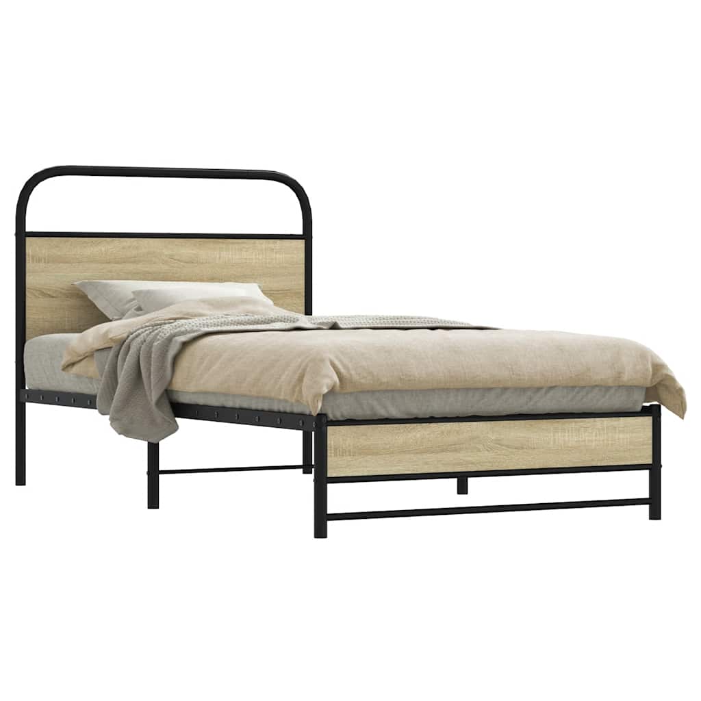 Bedframe zonder matras bewerkt hout sonoma eikenkleur 90x200 cm is nu te koop bij PeponiXL, paradijselijk wonen!