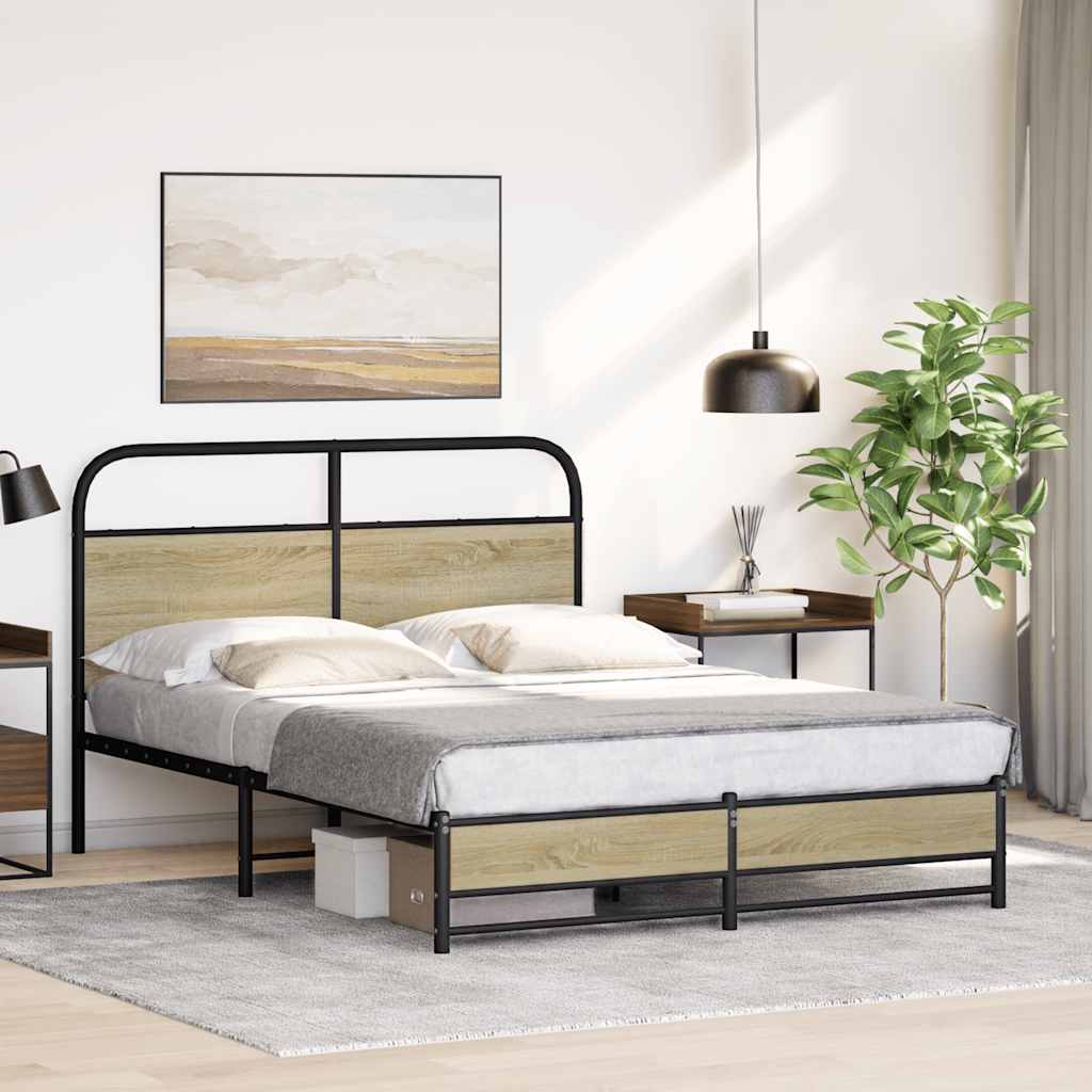 Bedframe zonder matras bewerkt hout sonoma eikenkleur 120x190cm is nu te koop bij PeponiXL, paradijselijk wonen!