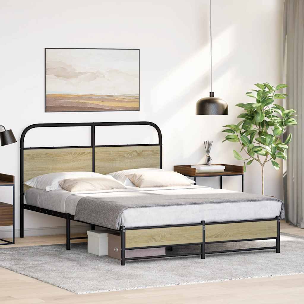 Bedframe zonder matras bewerkt hout sonoma eikenkleur 120x200cm is nu te koop bij PeponiXL, paradijselijk wonen!