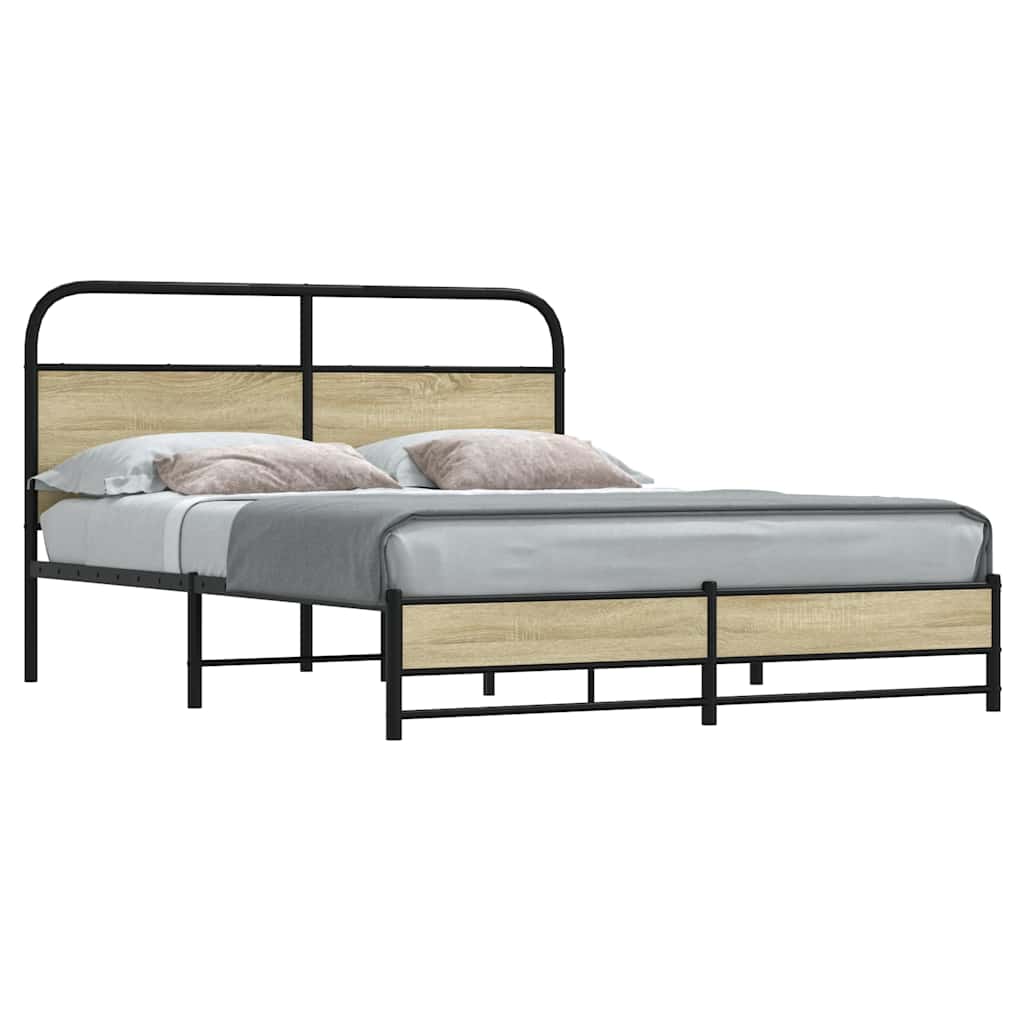 Bedframe zonder matras bewerkt hout sonoma eikenkleur 150x200cm is nu te koop bij PeponiXL, paradijselijk wonen!