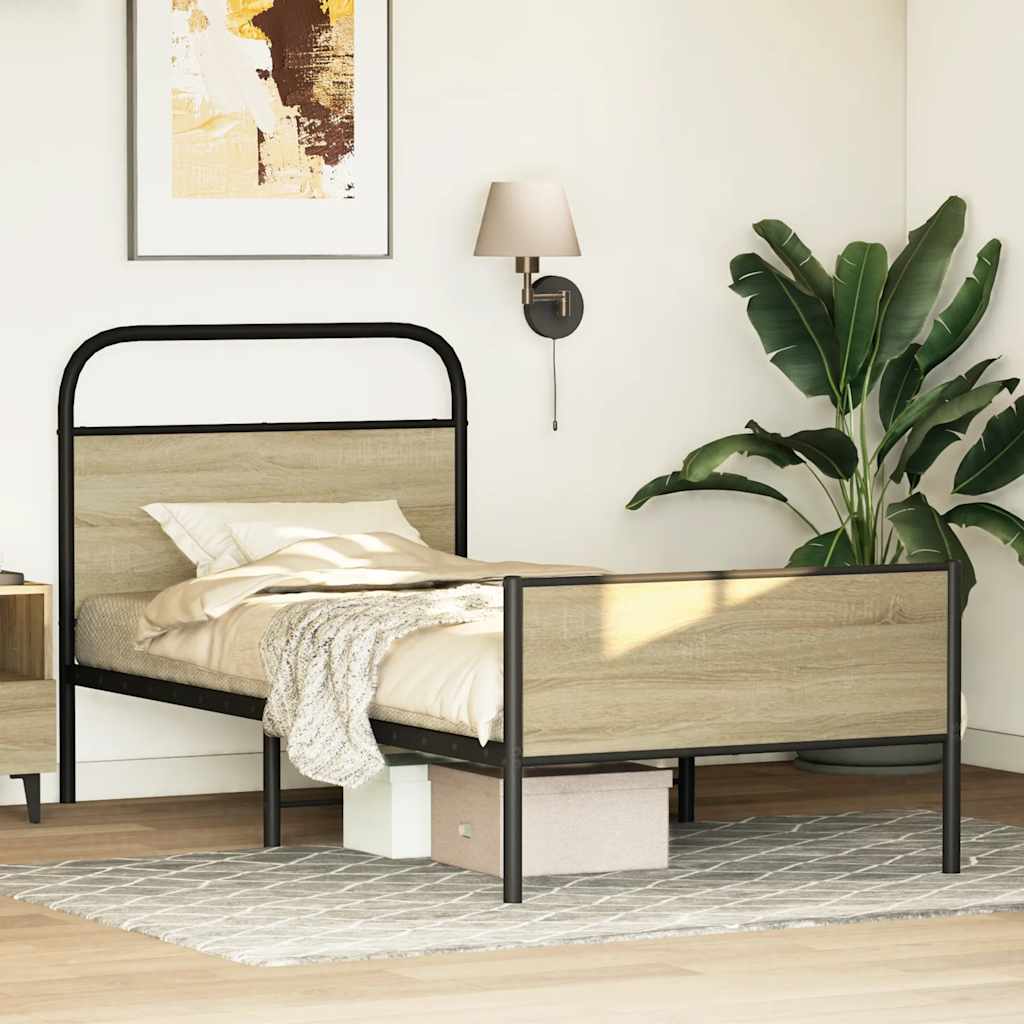 Bedframe zonder matras bewerkt hout sonoma eikenkleur 75x190 cm is nu te koop bij PeponiXL, paradijselijk wonen!