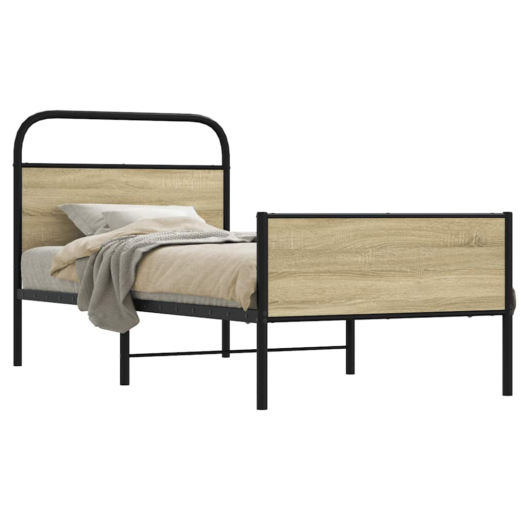Bedframe zonder matras bewerkt hout sonoma eikenkleur 75x190 cm is nu te koop bij PeponiXL, paradijselijk wonen!