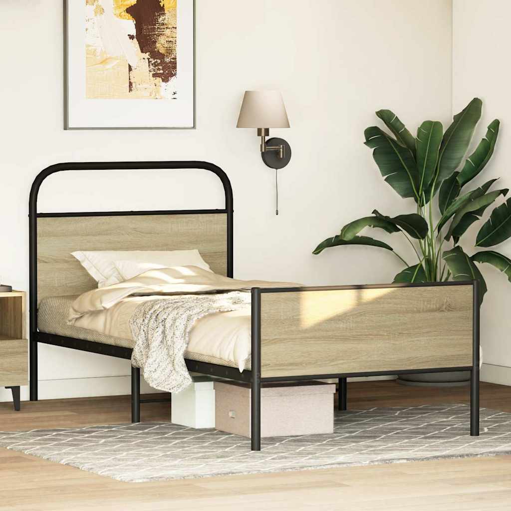 Bedframe zonder matras bewerkt hout sonoma eikenkleur 80x200 cm is nu te koop bij PeponiXL, paradijselijk wonen!