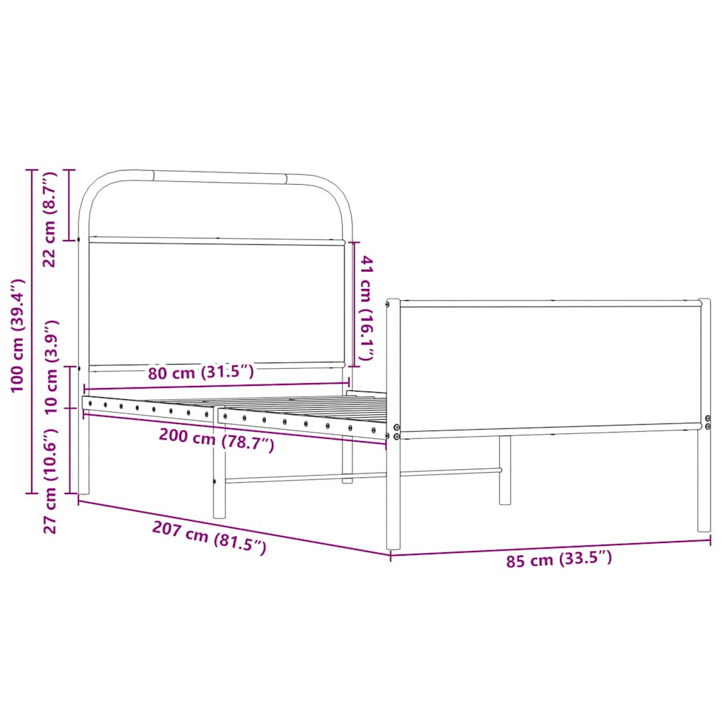 Bedframe zonder matras bewerkt hout sonoma eikenkleur 80x200 cm is nu te koop bij PeponiXL, paradijselijk wonen!