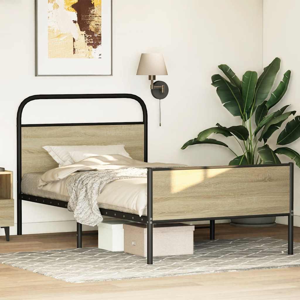 Bedframe zonder matras bewerkt hout sonoma eikenkleur 90x200 cm is nu te koop bij PeponiXL, paradijselijk wonen!