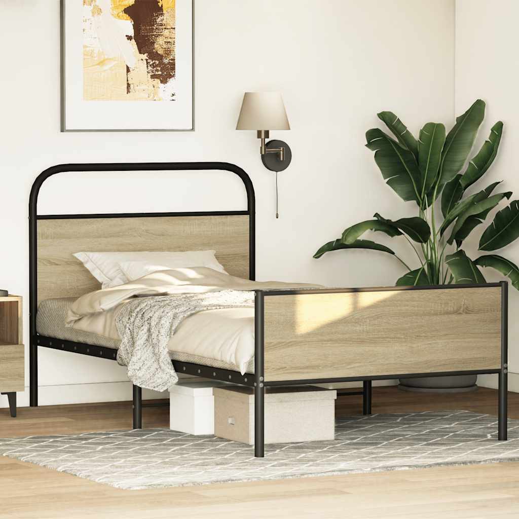 Bedframe zonder matras bewerkt hout sonoma eikenkleur 100x190cm is nu te koop bij PeponiXL, paradijselijk wonen!