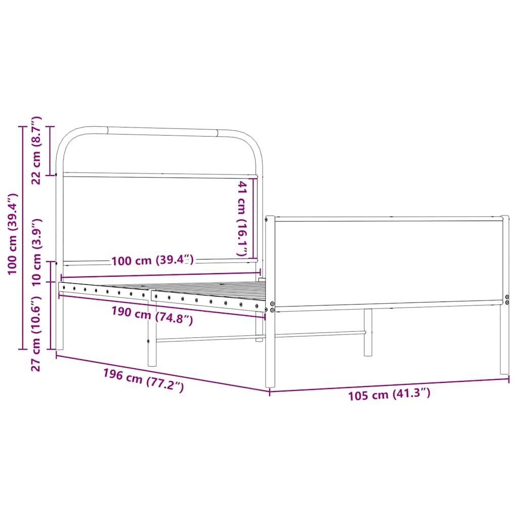 Bedframe zonder matras bewerkt hout sonoma eikenkleur 100x190cm is nu te koop bij PeponiXL, paradijselijk wonen!