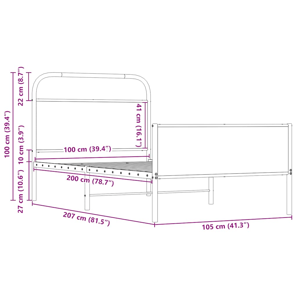 Bedframe zonder matras bewerkt hout sonoma eikenkleur 100x200cm is nu te koop bij PeponiXL, paradijselijk wonen!