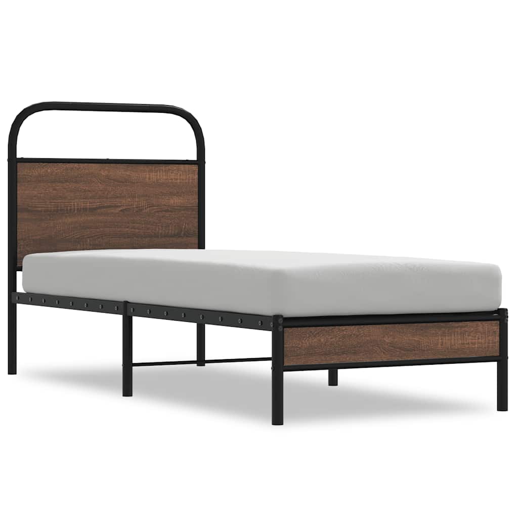 Bedframe zonder matras bewerkt hout bruin eikenkleur 75x190 cm is nu te koop bij PeponiXL, paradijselijk wonen!