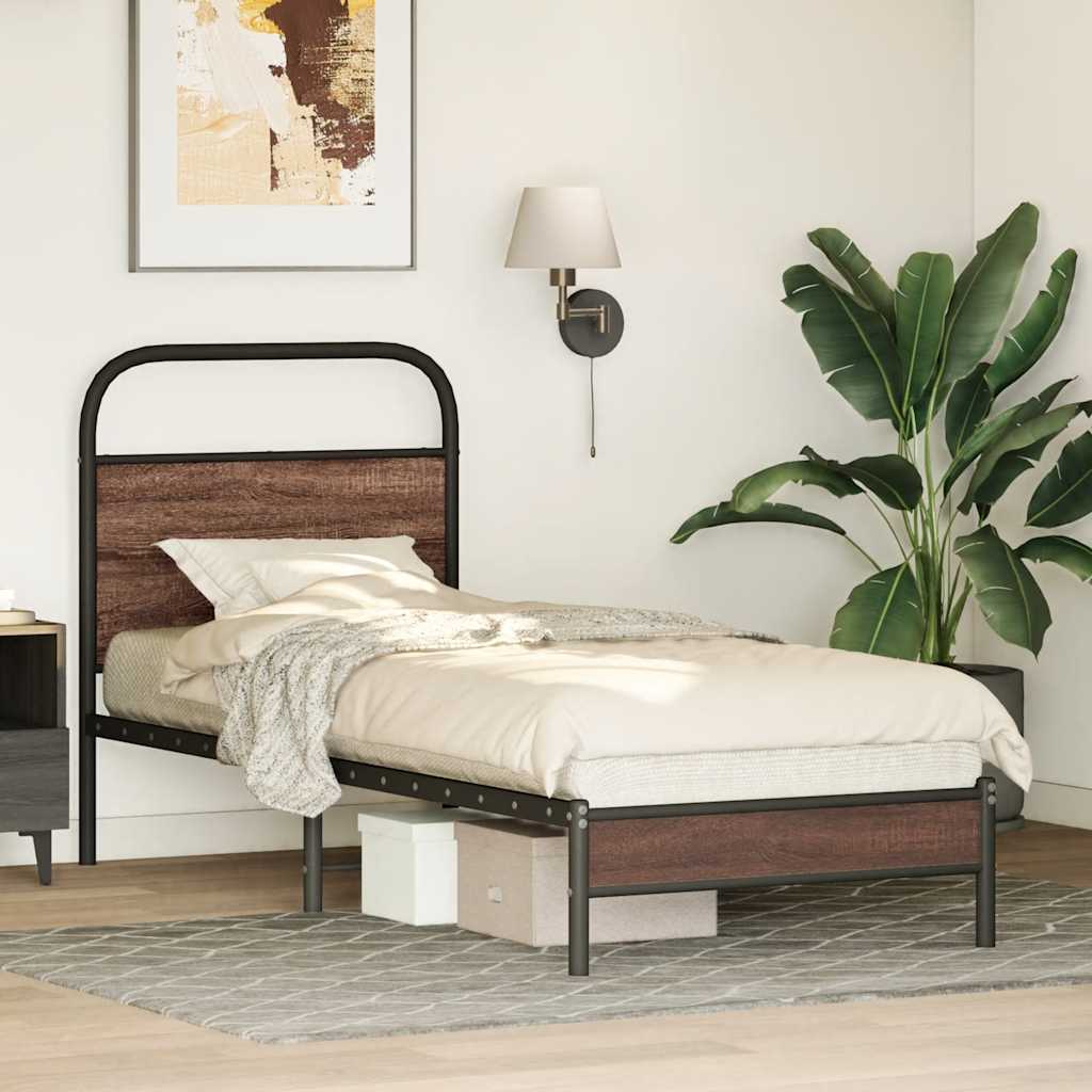 Bedframe zonder matras bewerkt hout bruin eikenkleur 80x200 cm is nu te koop bij PeponiXL, paradijselijk wonen!