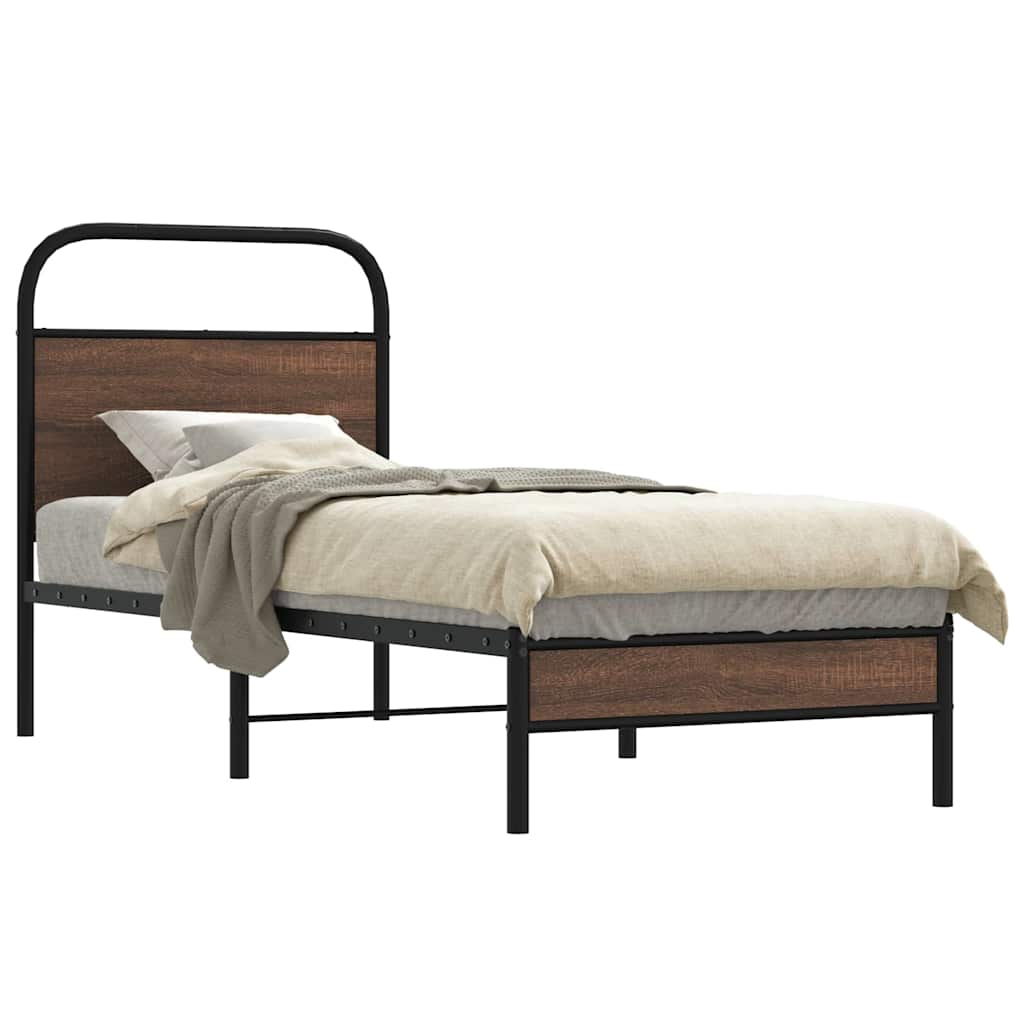 Bedframe zonder matras bewerkt hout bruin eikenkleur 80x200 cm is nu te koop bij PeponiXL, paradijselijk wonen!