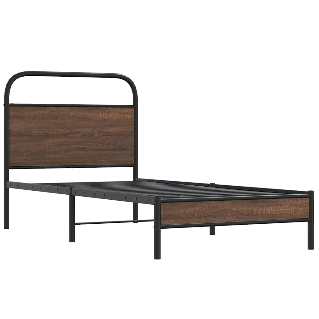 Bedframe zonder matras bewerkt hout bruin eikenkleur 90x200 cm is nu te koop bij PeponiXL, paradijselijk wonen!
