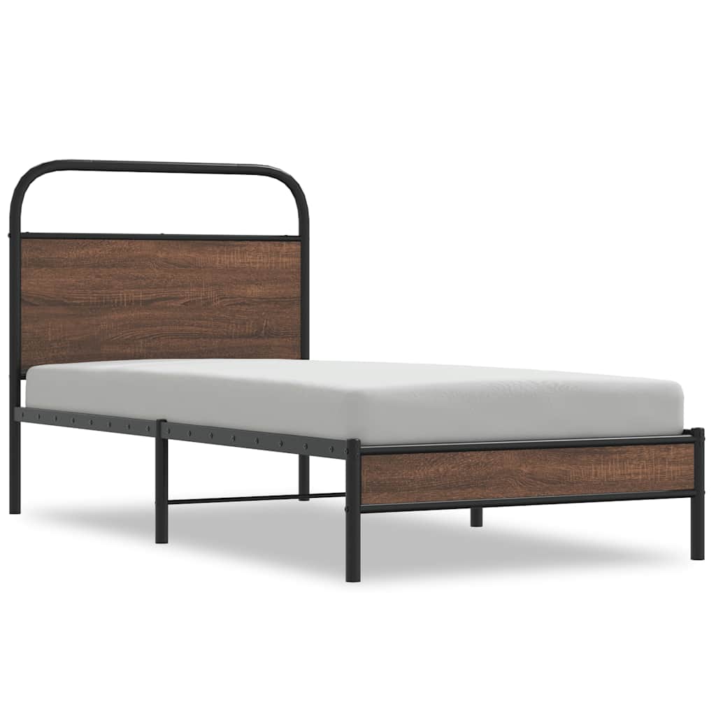 Bedframe zonder matras bewerkt hout bruin eikenkleur 100x200 cm is nu te koop bij PeponiXL, paradijselijk wonen!