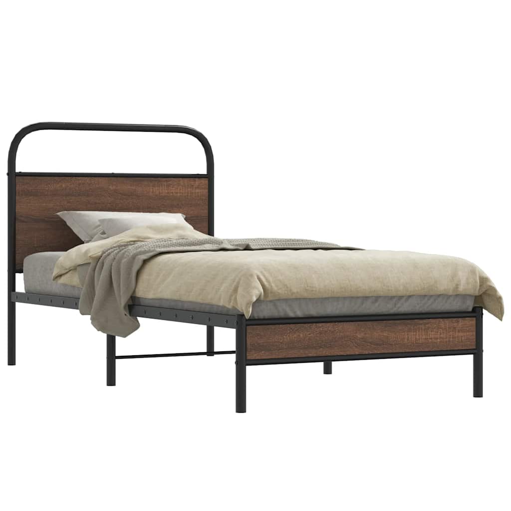 Bedframe zonder matras bewerkt hout bruin eikenkleur 100x200 cm is nu te koop bij PeponiXL, paradijselijk wonen!