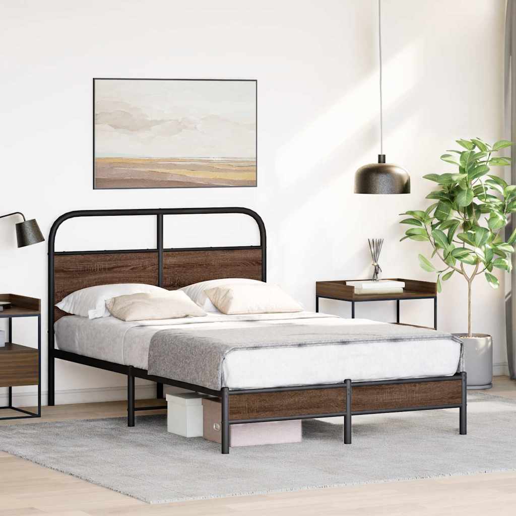 Bedframe zonder matras bewerkt hout bruin eikenkleur 140x190 cm is nu te koop bij PeponiXL, paradijselijk wonen!