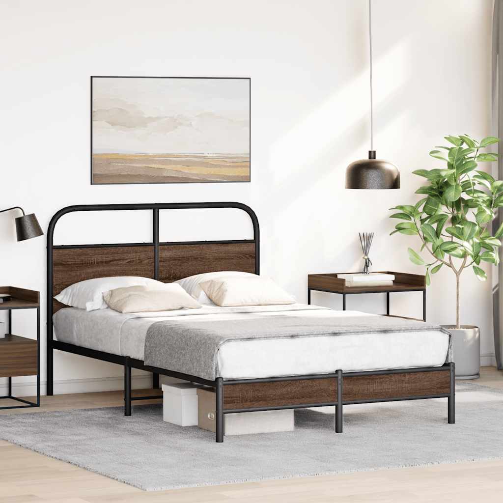 Bedframe zonder matras bewerkt hout bruin eikenkleur 140x200 cm is nu te koop bij PeponiXL, paradijselijk wonen!