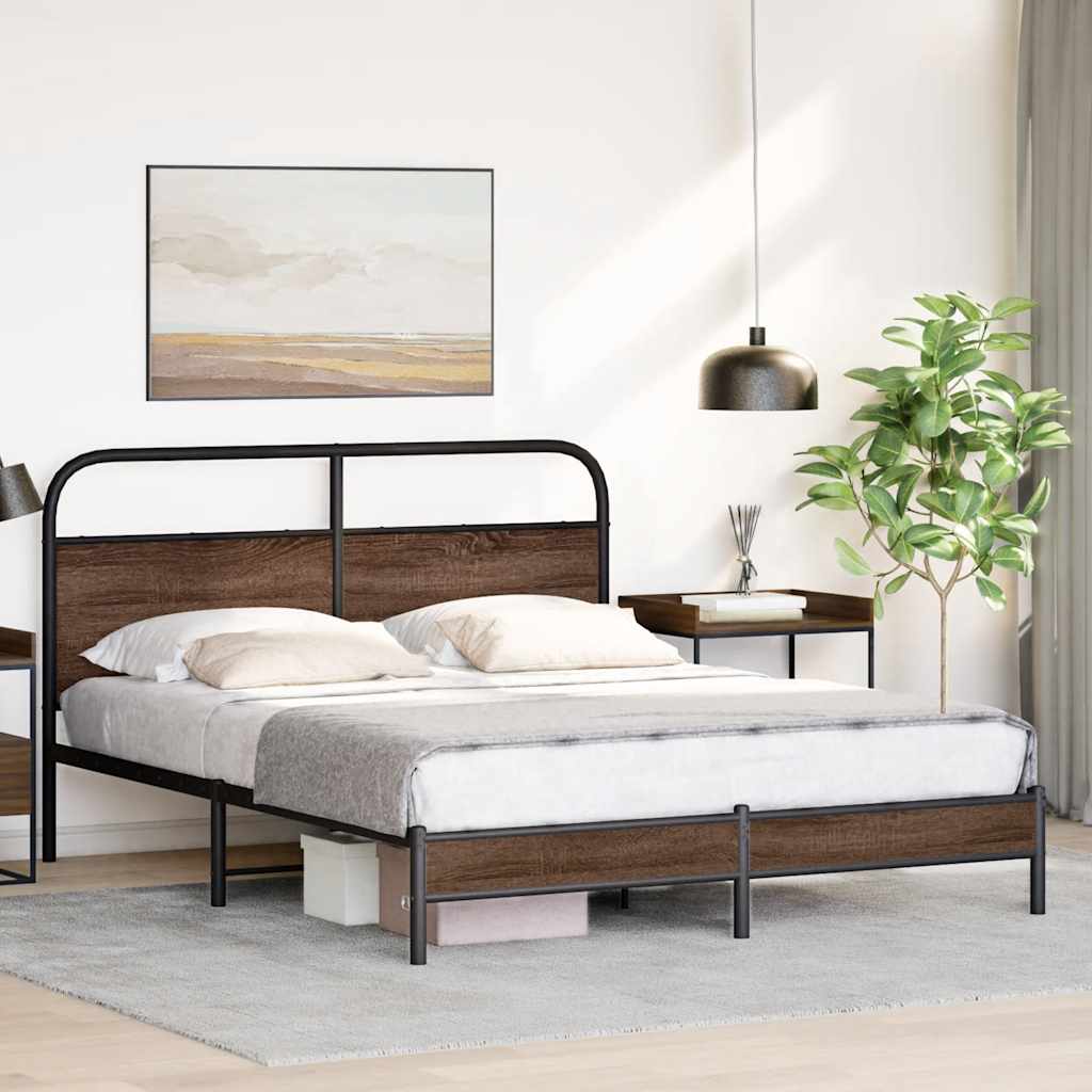 Bedframe zonder matras bewerkt hout bruin eikenkleur 150x200 cm is nu te koop bij PeponiXL, paradijselijk wonen!