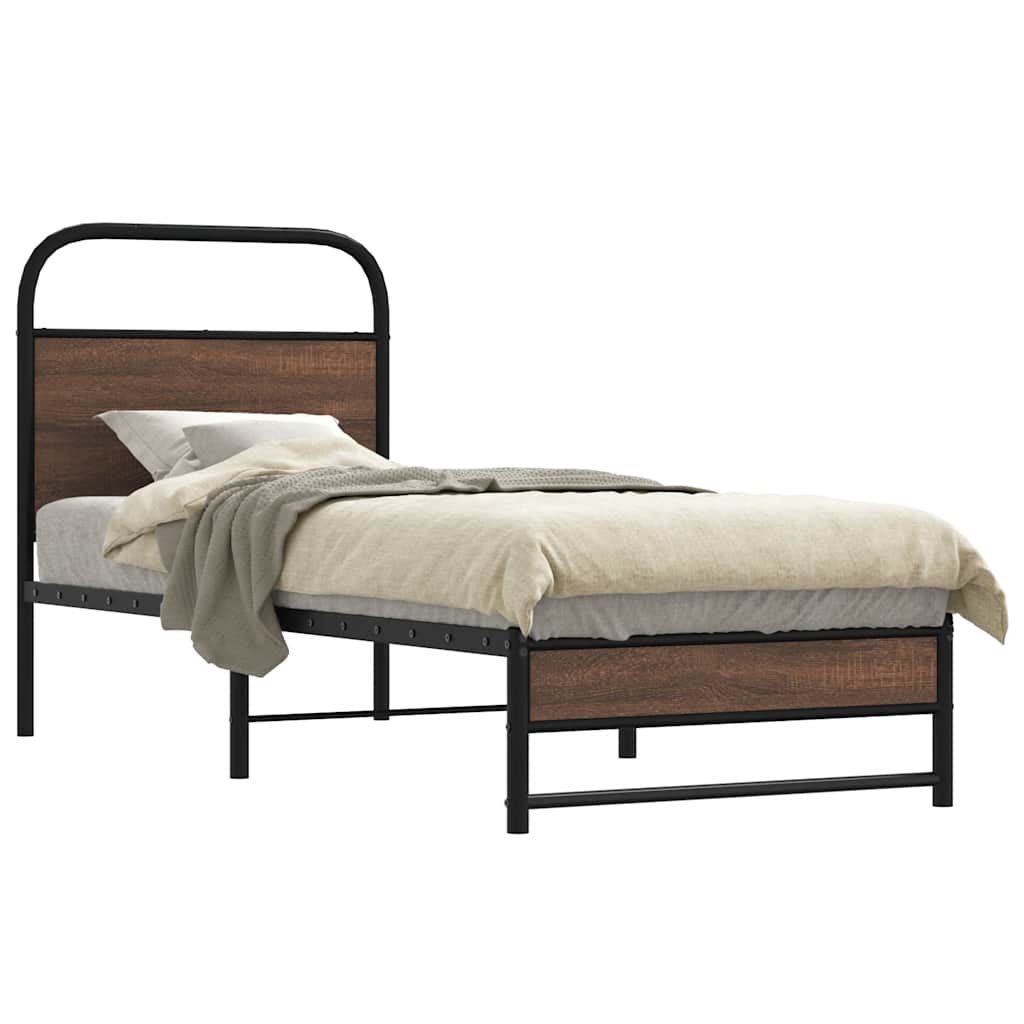 Bedframe zonder matras bewerkt hout bruin eikenkleur 75x190 cm is nu te koop bij PeponiXL, paradijselijk wonen!