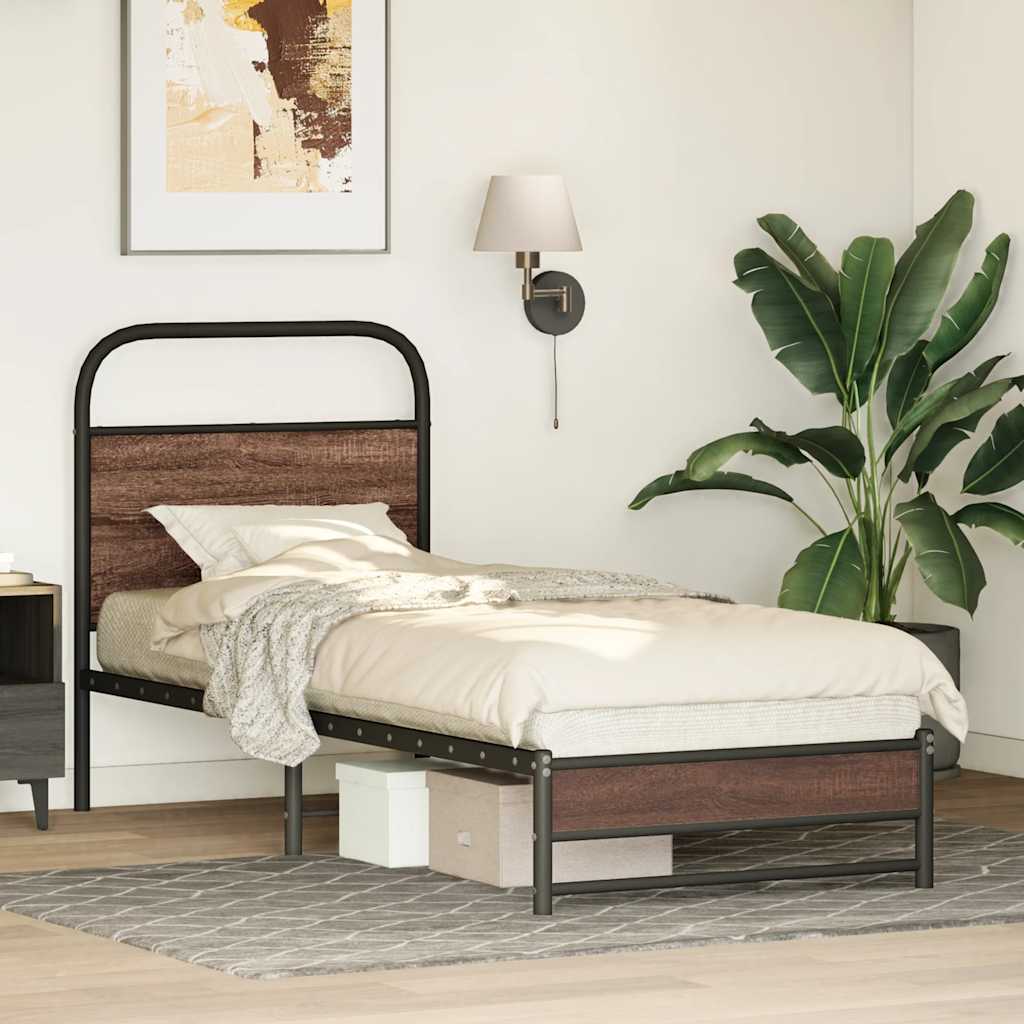 Bedframe zonder matras bewerkt hout bruin eikenkleur 80x200 cm is nu te koop bij PeponiXL, paradijselijk wonen!
