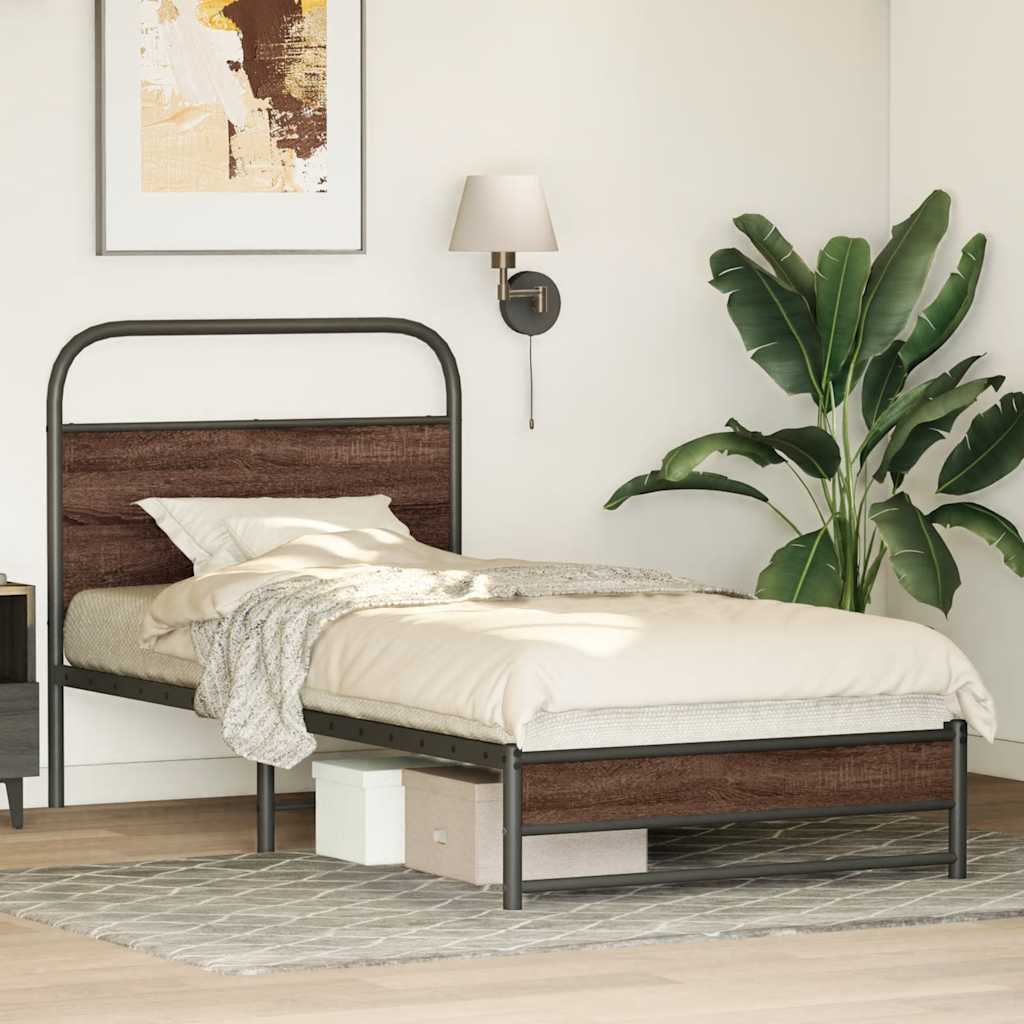 Bedframe zonder matras bewerkt hout bruin eikenkleur 90x200 cm is nu te koop bij PeponiXL, paradijselijk wonen!