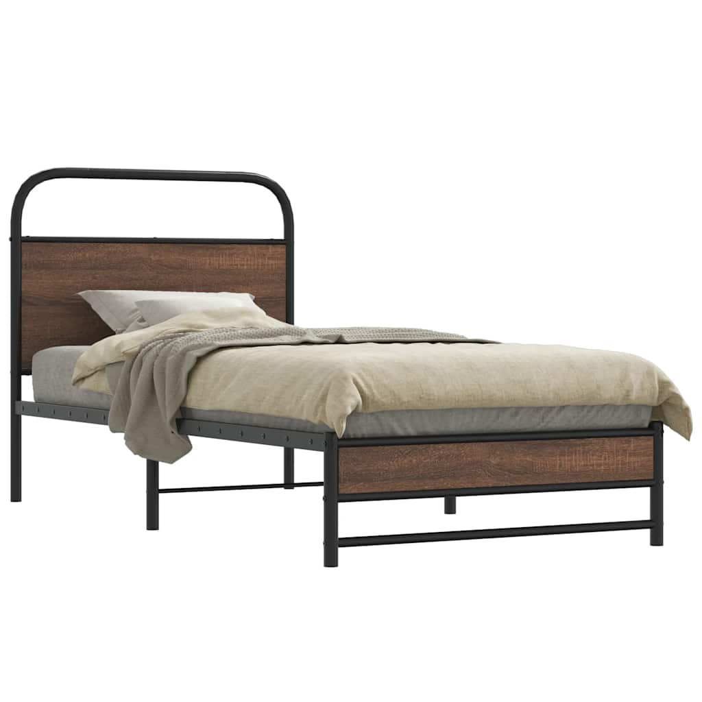 Bedframe zonder matras bewerkt hout bruin eikenkleur 100x190 cm is nu te koop bij PeponiXL, paradijselijk wonen!
