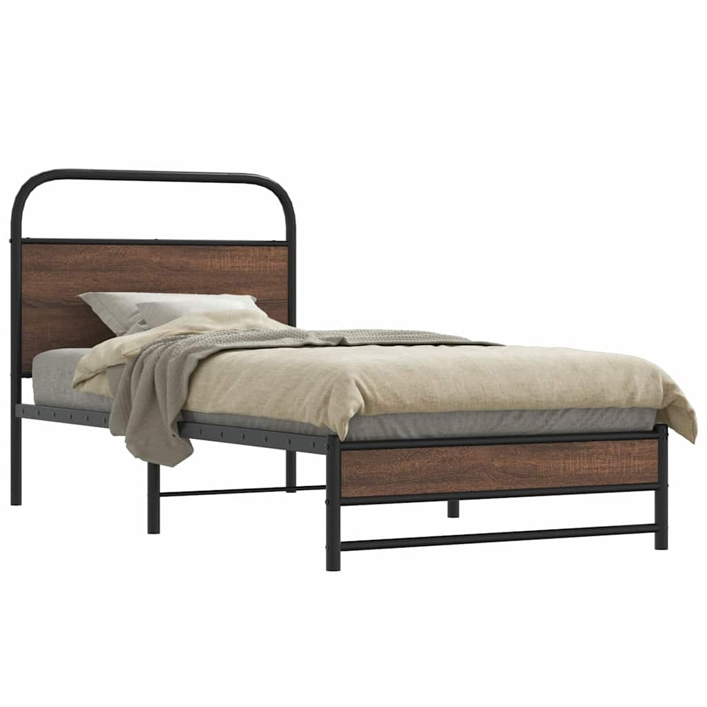 Bedframe zonder matras bewerkt hout bruin eikenkleur 100x200 cm is nu te koop bij PeponiXL, paradijselijk wonen!