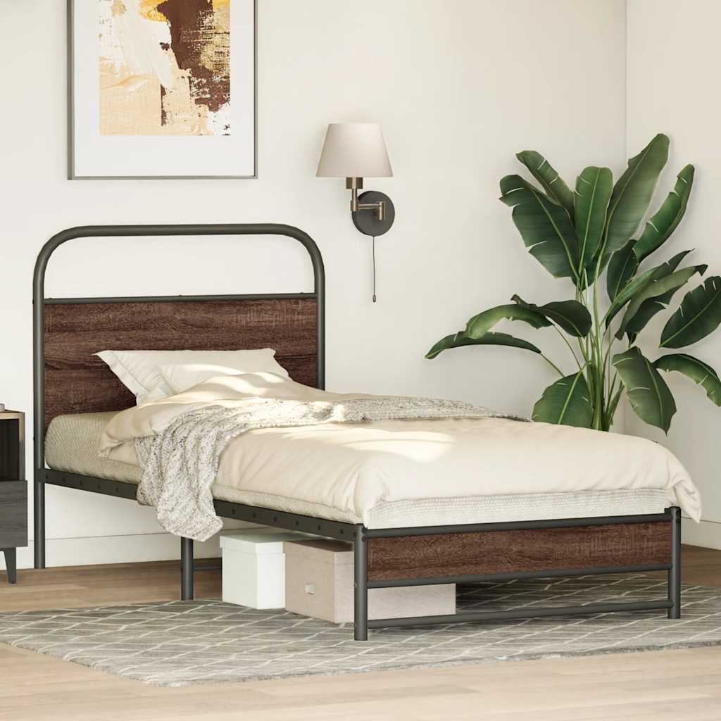 Bedframe zonder matras bewerkt hout bruin eikenkleur 107x203 cm is nu te koop bij PeponiXL, paradijselijk wonen!