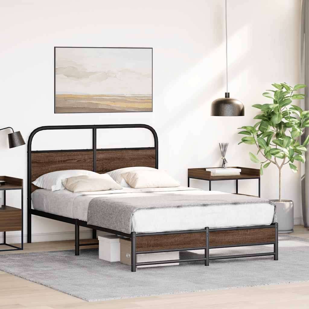 Bedframe zonder matras bewerkt hout bruin eikenkleur 120x200 cm is nu te koop bij PeponiXL, paradijselijk wonen!