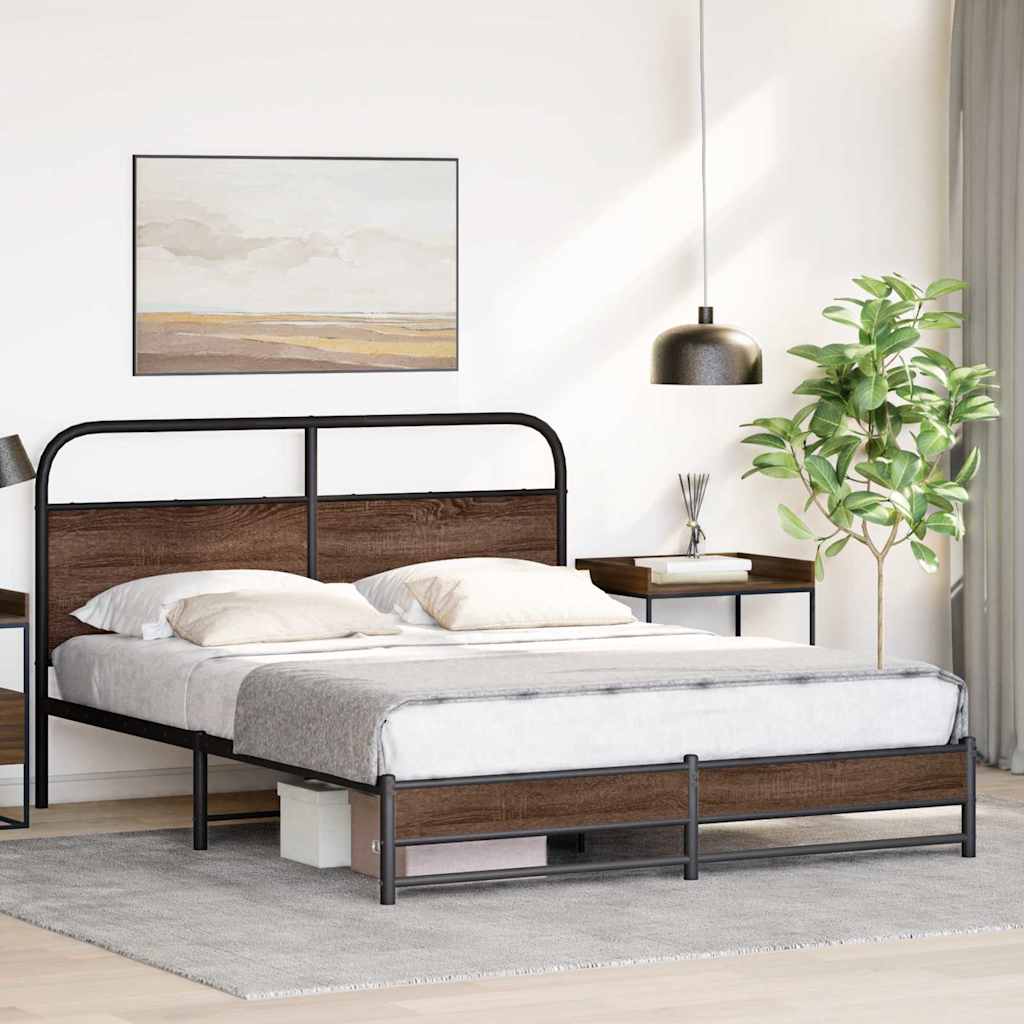 Bedframe zonder matras bewerkt hout bruin eikenkleur 150x200 cm is nu te koop bij PeponiXL, paradijselijk wonen!