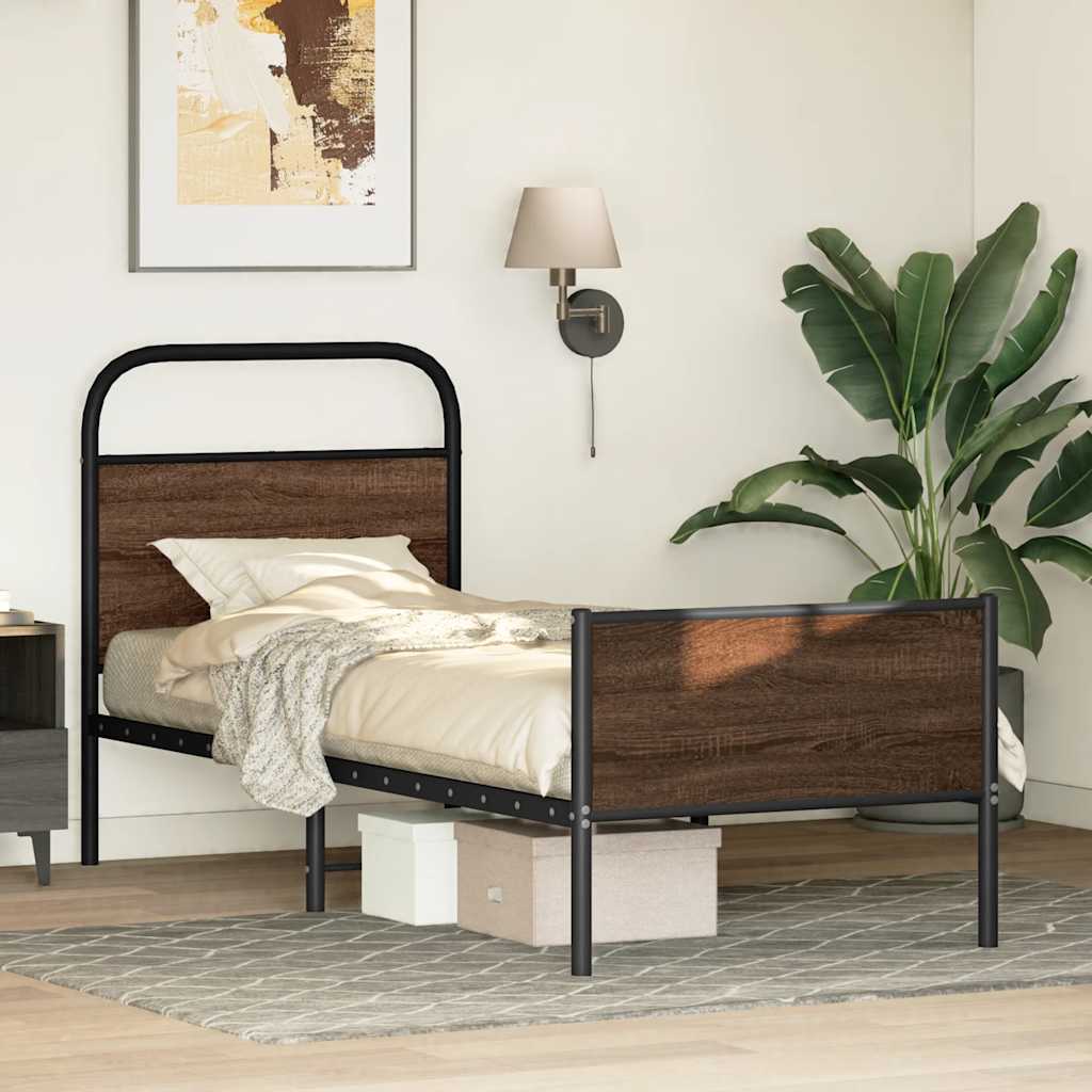 Bedframe zonder matras bewerkt hout bruin eikenkleur 80x200 cm is nu te koop bij PeponiXL, paradijselijk wonen!