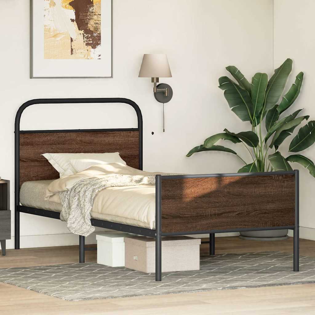 Bedframe zonder matras bewerkt hout bruin eikenkleur 90x190 cm is nu te koop bij PeponiXL, paradijselijk wonen!