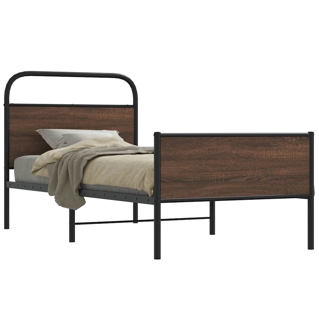 Bedframe zonder matras bewerkt hout bruin eikenkleur 107x203 cm is nu te koop bij PeponiXL, paradijselijk wonen!