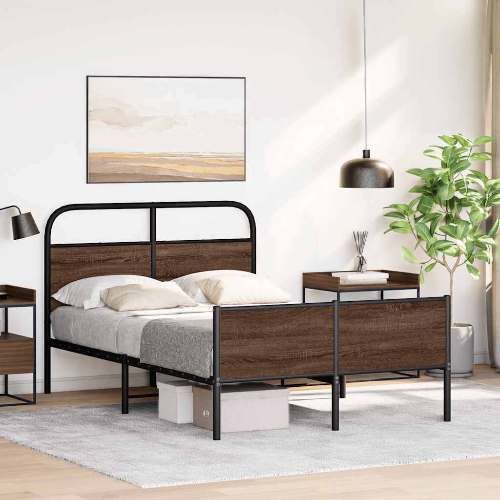 Bedframe zonder matras bewerkt hout bruin eikenkleur 140x200 cm is nu te koop bij PeponiXL, paradijselijk wonen!